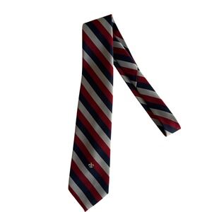 BOY SCOUTS of AMERICA Navy Red White Striped Fleur de Lis Mens Tie